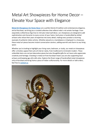 Metal Art Showpieces for Home Decor – Elevate Your Space with Elegance