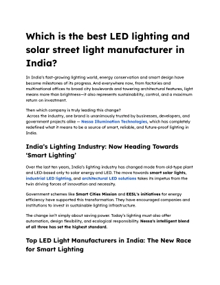 Best LED Lighting & Solar Street Light Manufacturer in India | Nessa Illuminatio