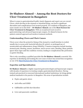 Dr Shabeer Ahmed – Among the Best Doctors for Ulcer Treatment in Bangalore