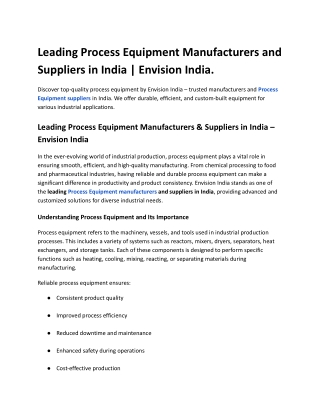 Leading Process Equipment Manufacturers and Suppliers in India _ Envision India