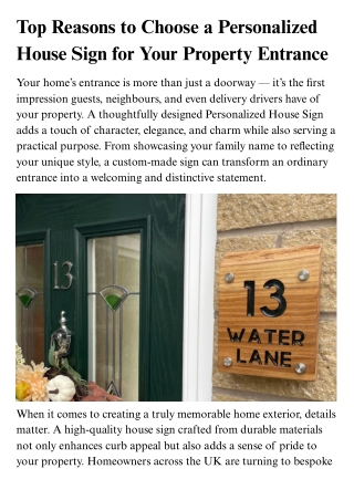 Top Reasons to Choose a Personalized House Sign for Your Property Entrance