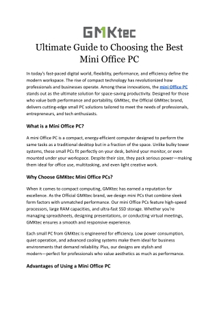 Ultimate Guide to Choosing the Best Mini Office PC