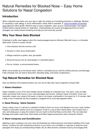 Natural Remedies for Blocked Nose – Easy Home Solutions for Nasal Congestion