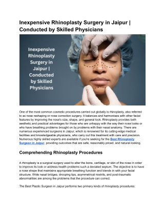 Inexpensive Rhinoplasty Surgery in Jaipur | Conducted by Skilled Physicians