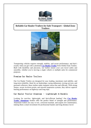 Reliable Car Hauler Trailers for Safe Transport – Global Zone Trailers