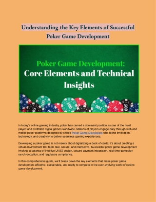 Understanding the Key Elements of Successful Poker Game Development
