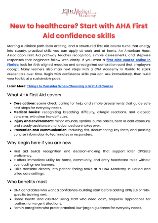 New to healthcare Start with AHA First Aid confidence skills