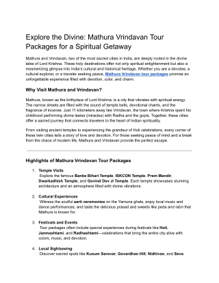 Mathura Vrindavan tour packages