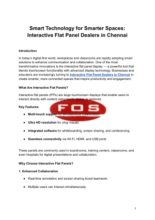 Smart Technology for Smarter Spaces: Interactive Flat Panel Dealers in Chennai