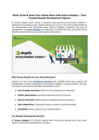Shopify Development Agency | Build Your Online Store with Aripro Designs