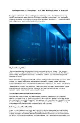 The Importance of Choosing a Local Web Hosting Partner in Australia