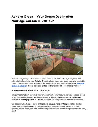 Ashoka Green – Your Dream Destination Marriage Garden in Udaipur
