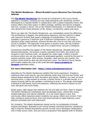 The Westin Residences – Where Branded Luxury Becomes Your Everyday Address