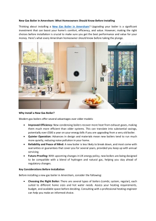 New Gas Boiler in Amersham - What Homeowners Should Know Before Installing
