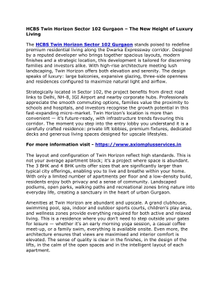 HCBS Twin Horizon Sector 102 Gurgaon – The New Height of Luxury Living