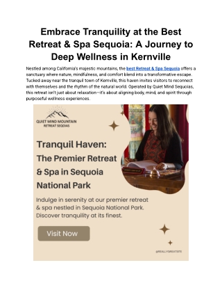 Embrace Tranquility at the Best Retreat & Spa Sequoia_ A Journey to Deep Wellness in Kernville