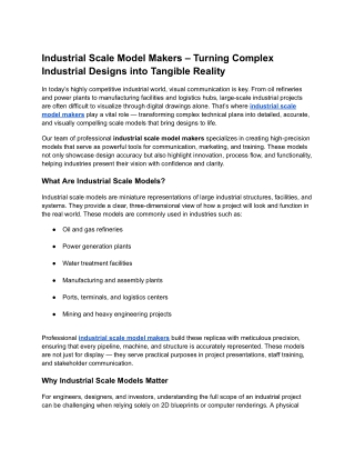 Industrial Scale Model Makers – Visualizing Complex Projects with Precision