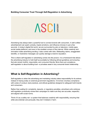 Building Consumer Trust Through Self-Regulation in Advertising