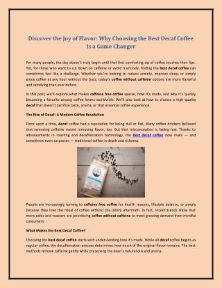 Discover the Joy of Flavor: Why Choosing the Best Decaf Coffee Is a Game Changer