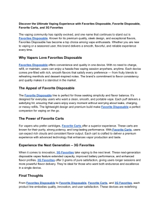 Vaping Experience with Favorites Disposable