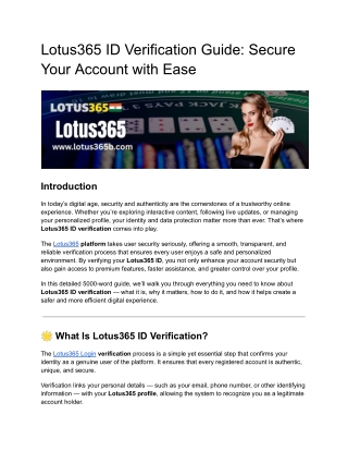 Lotus365 ID Verification Guide: Secure Your Account with Ease