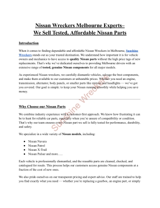 Nissan Wreckers Melbourne Experts