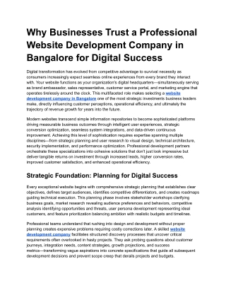 Why Businesses Trust a Professional Website Development Company in Bangalore for Digital Success