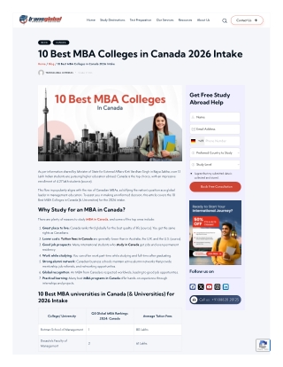 10 Best MBA Colleges in Canada 2026 Intake