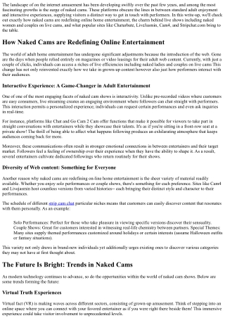 Just How Naked Cams are Redefining Online Home Entertainment