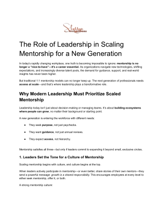 The Role of Leadership in Scaling Mentorship for a New Generation
