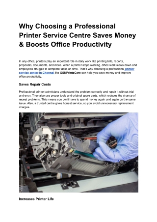 Printer Service Centre in Chennai