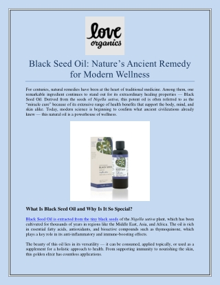 Black Seed Oil Nature’s Ancient Remedy for Modern Wellness