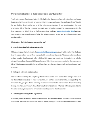 Why a desert adventure in Dubai should be on your bucket list?