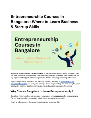Entrepreneurship Courses in Bangalore_ Where to Learn Business & Startup Skills
