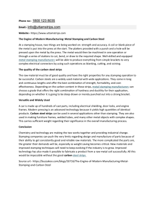 The Engine of Modern Manufacturing: Metal Stamping and Carbon Steel