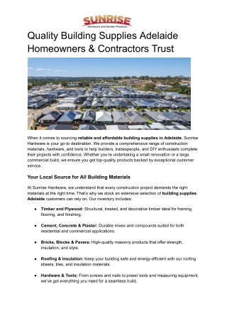Quality Building Supplies Adelaide Homeowners & Contractors Trust (1)