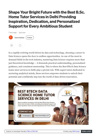 Learn Smarter via the Best BTech Data Science home tutor services in Delhi