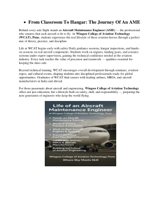 From Classro•	From Classroom To Hangar: The Journey Of An AMEom To Hangar