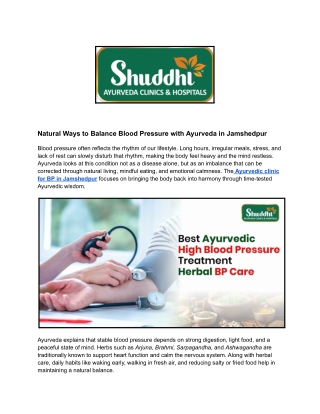 Natural Ways to Balance Blood Pressure with Ayurveda in Jamshedpur