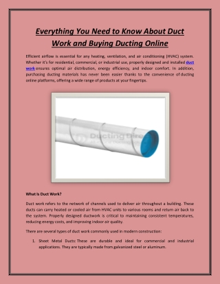 Everything You Need to Know About Duct Work and Buying Ducting Online