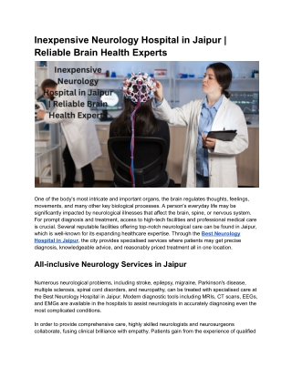 Inexpensive Neurology Hospital in Jaipur _ Reliable Brain Health Experts