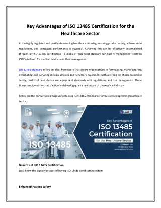 Key Advantages of ISO 13485 Certification for the Healthcare Sector