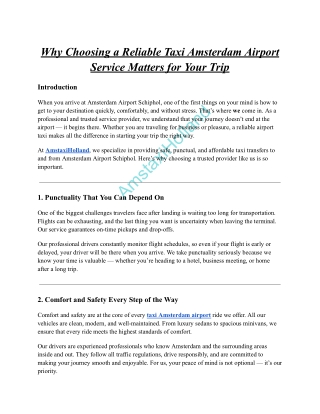 Reliable Taxi Amsterdam Airport Service Matters for Your Trip