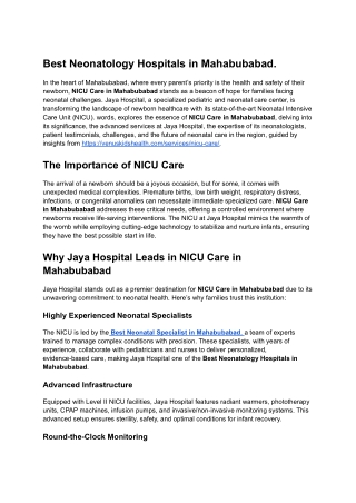 Best Neonatology Hospitals in Mahabubabad.