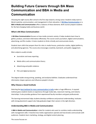 Building Future Careers through BA Mass Communication and BBA in Media and Communication