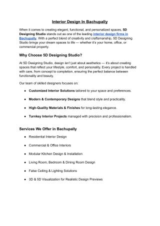 Interior Design In Bachupally