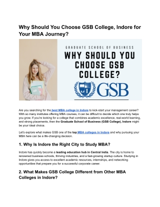 Why Should You Choose GSB College, Indore for Your MBA Journey?