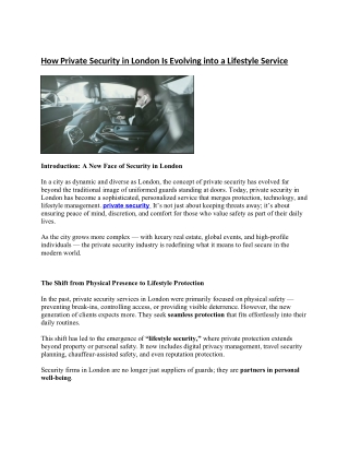 How Private Security in London Is Evolving into a Lifestyle Service