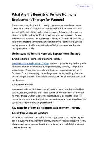 What Are the Benefits of Female Hormone Replacement Therapy for Women