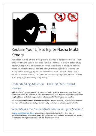 Reclaim Your Life at Bijnor Nasha Mukti Kendr1